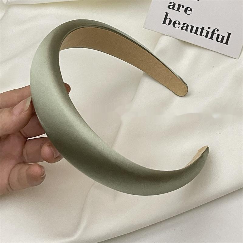 Satin Headbands Thick Padded Shell Pink Champagne Tone Korean Style High Cranial Top Hair Hoop For Women Girls Daily Wear