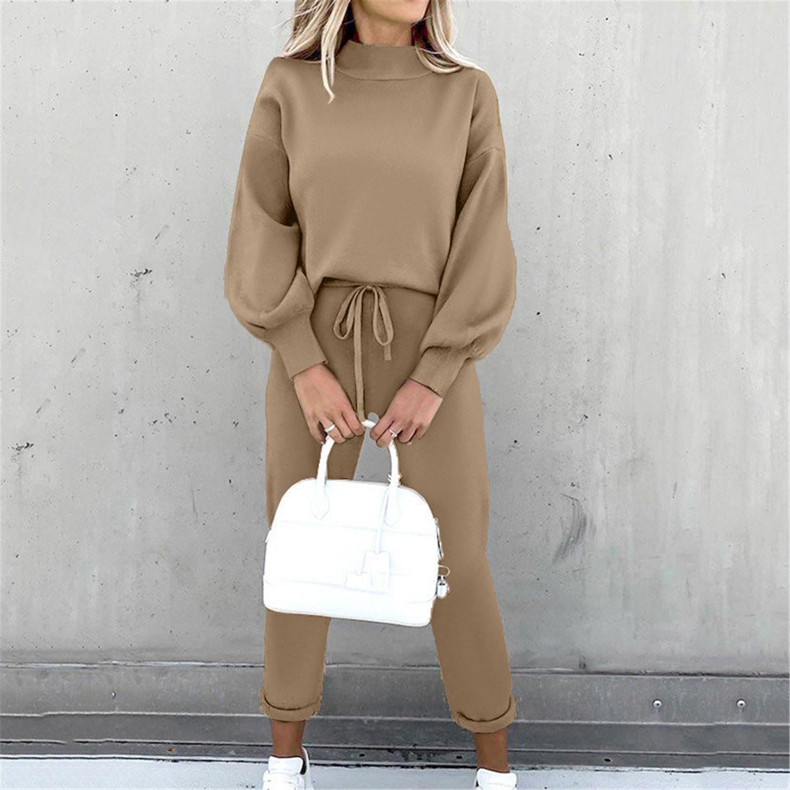 

Женский однотонный модный повседневный спортивный брючный костюм с длинными рукавами на шнуровке S кофейный