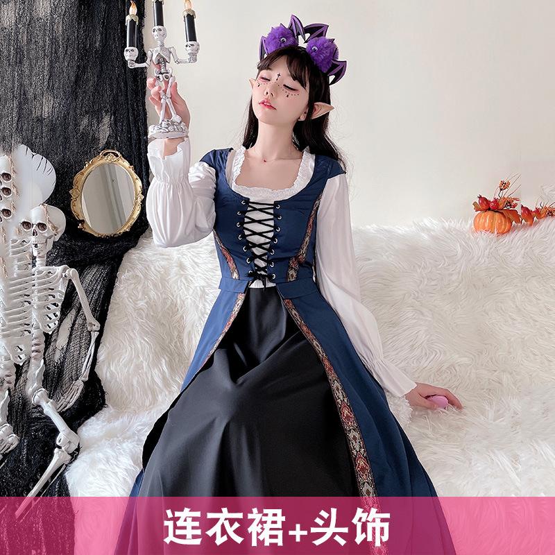 Halloween Costume Vintage Court Style Witch Dress Long Dress Medieval Art European Pastoral Cosplay