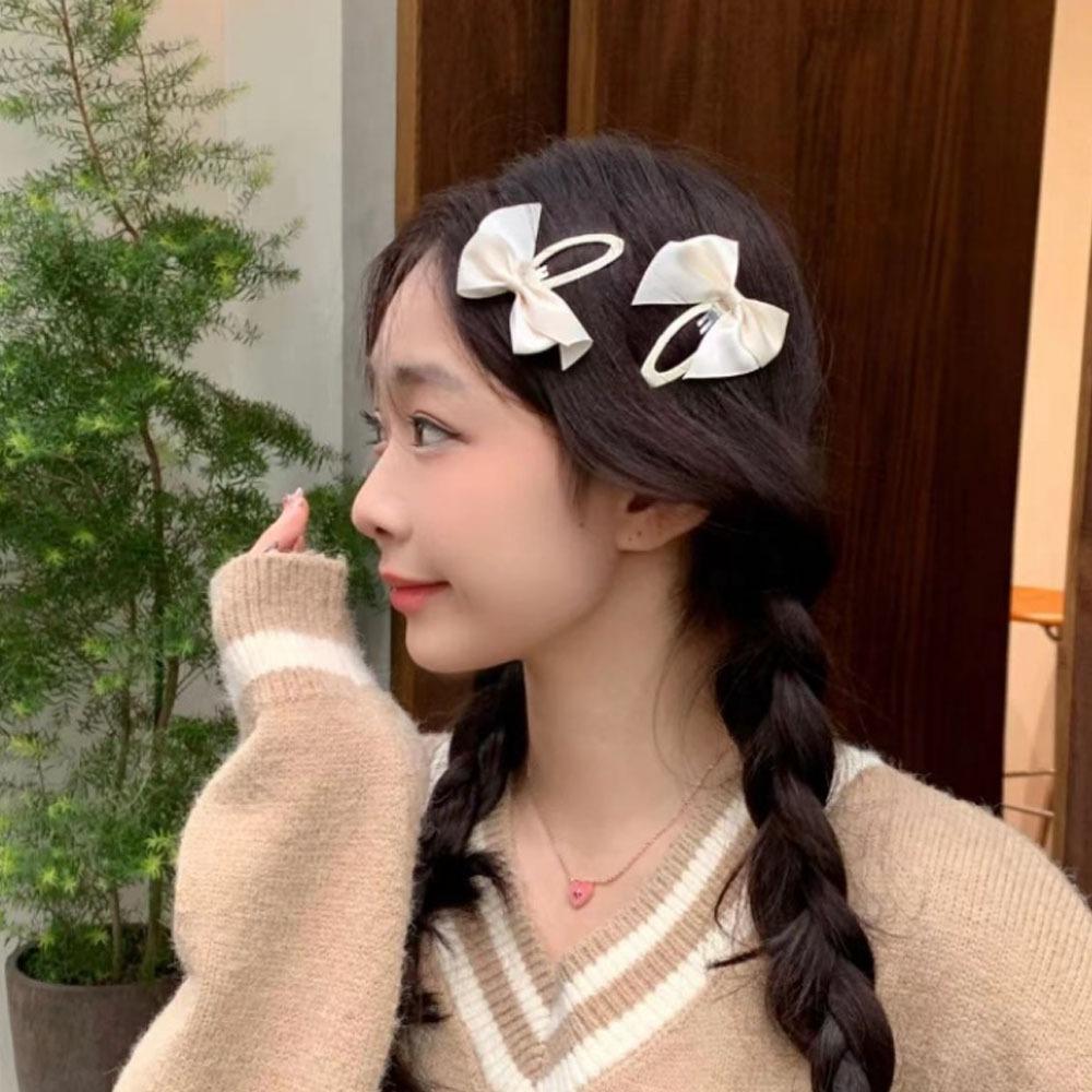 

Y2K Bow BB Clip Satin Oval Hairpin Side Clip Cloth Hair Clip Headwear белый