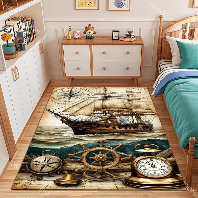 Multi-Size Retro Nautical Chart Pattern Carpet for Living Room Bedroom Sofa Home Decor Non-slip Floor Mat Play  Area Rug