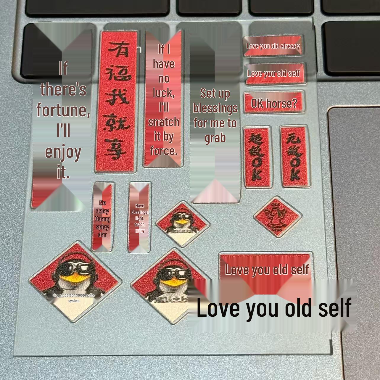 Mini Embossed Hello Kitty & Penguin Spring Festival DIY Waterproof Cartoon Stickers