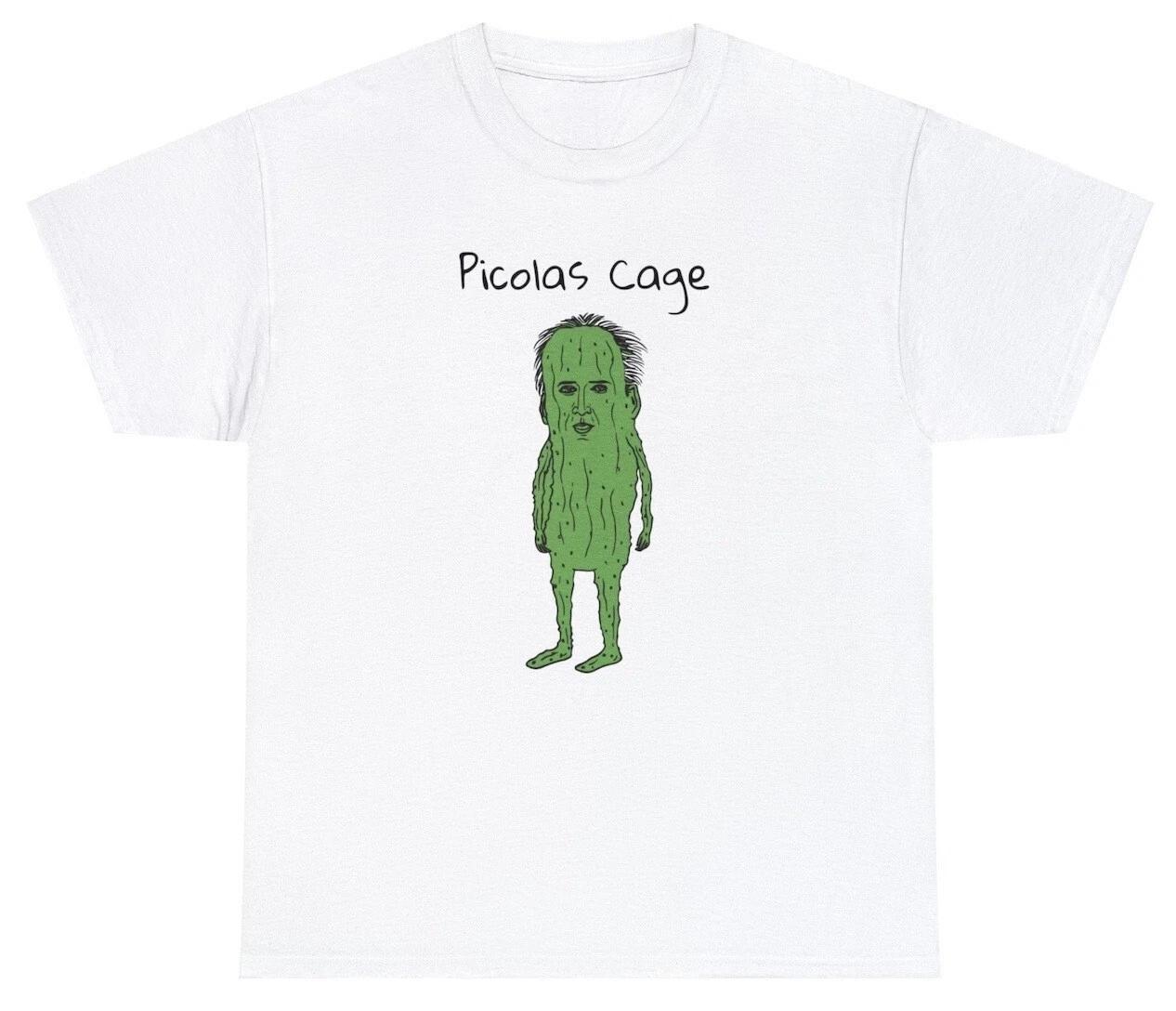 Picolas Cage T-Shirt Awkward Celebrity Humor Nicolas Cage Pickle Lover Silly Tee L