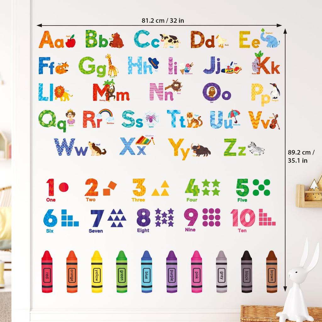 Animal Alphabet Numbers Decals Stickers For Kids Room Decor Peel And Stick Removable Educational Abc Letters