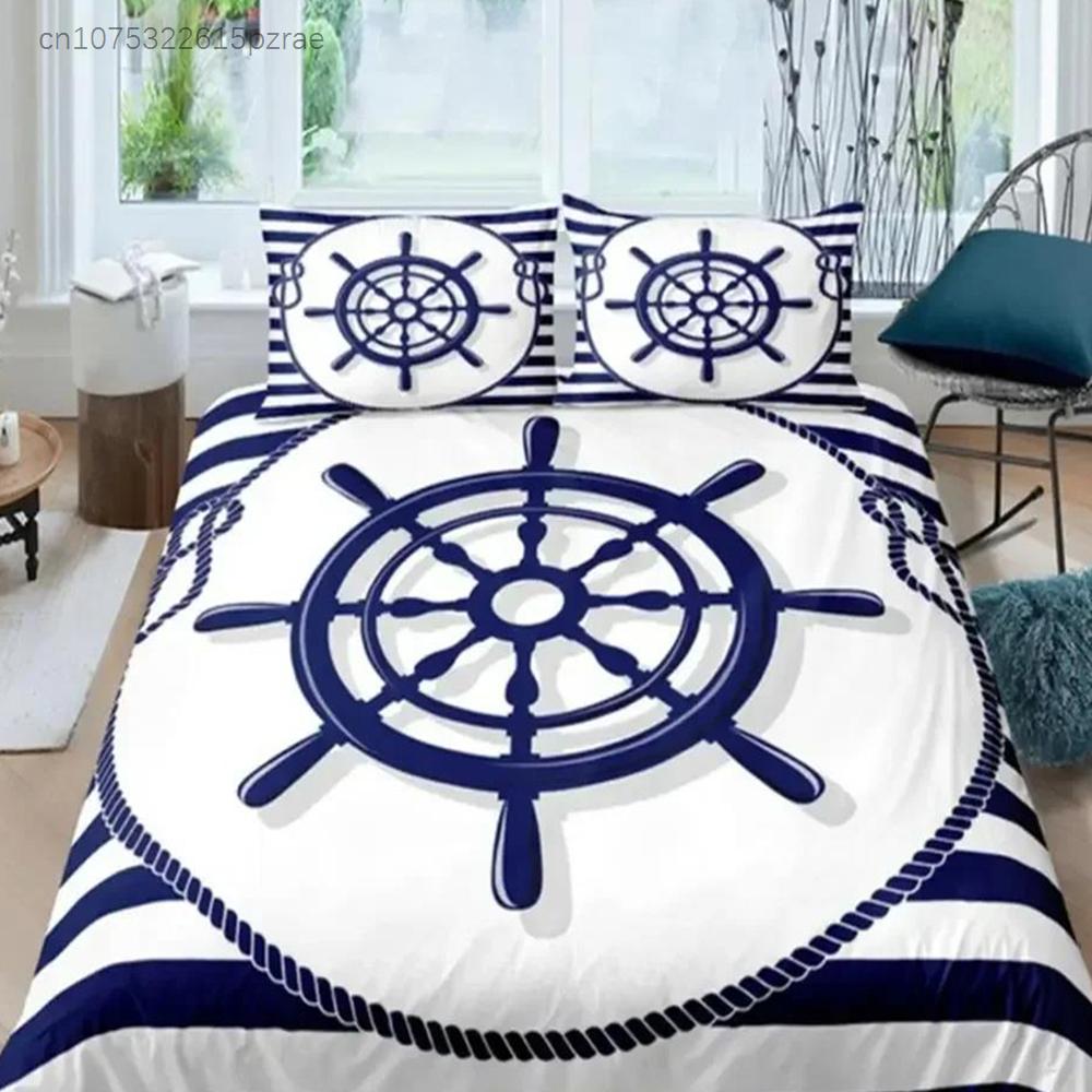 Luxury 3D Nautical Anchor Bedding Set Bedroom Soft Modern Bedspreads Comefortable Kids Duvet Cover Quilt Cover And Pillowcase