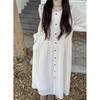 Korean Pleated Long-sleeved Dress Women's Early Autumn New Design Sense High Waist Loose Long A-shaped Skirt Tide