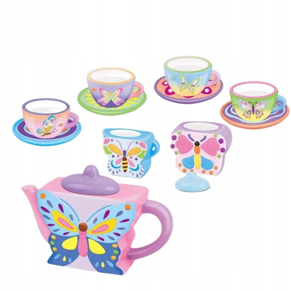 Tea Set Painting Cups Butterflies Plaster Figures Plaster Paints