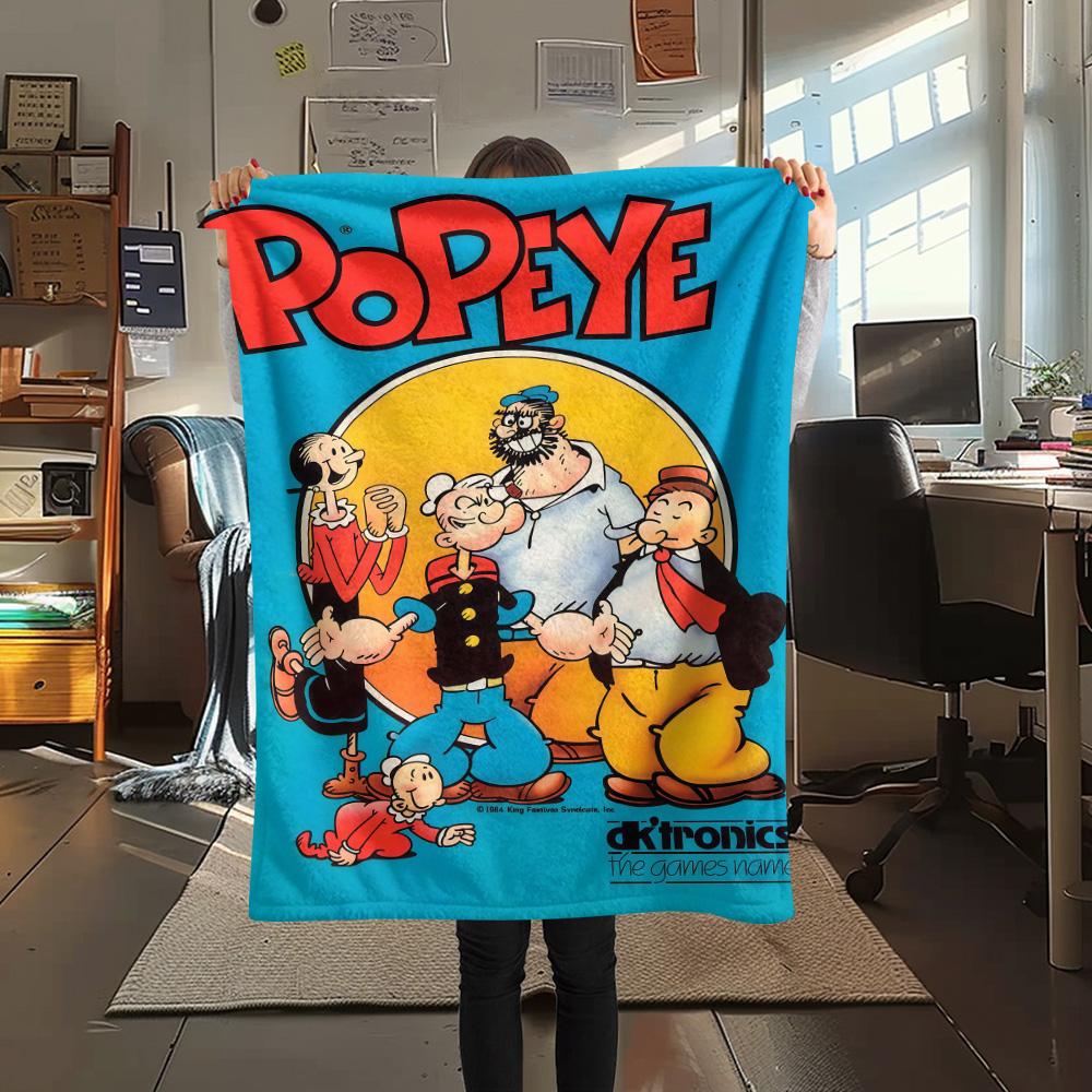 1PC Popeye Print Flannel Blanket, High quality Comfortable for All Seasons, Home Decor, Warmth and Comfort, Perfect for Christmas Gifts