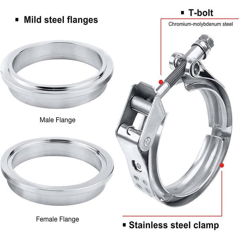 Universal 2pcs 3" V Band Stainless Steel Exhaust Clamp Kit with Mild Steel Flange Male Female For Charge Piping Exhaust Systems