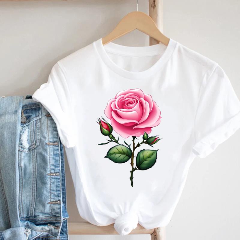 (Азиатский размер) Футболка Мода Женская милый цветок тренд милая Одежда Повседневный Топ Короткий рукав Футболка Принт Леди Женская Графические футболки