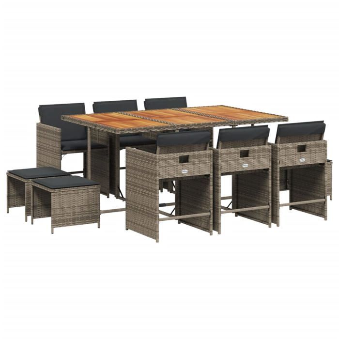 VidaXL Ensemble à manger de jardin 11pcs avec coussins gris poly rotin 3277921