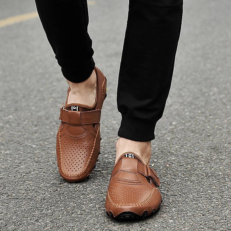 Fashion Summer Men Stitching None Slip Leather Shoes Handmade Loafer Breathable Casual Shoes Outdoor Comfort Anti-slip Wearable Sneakers