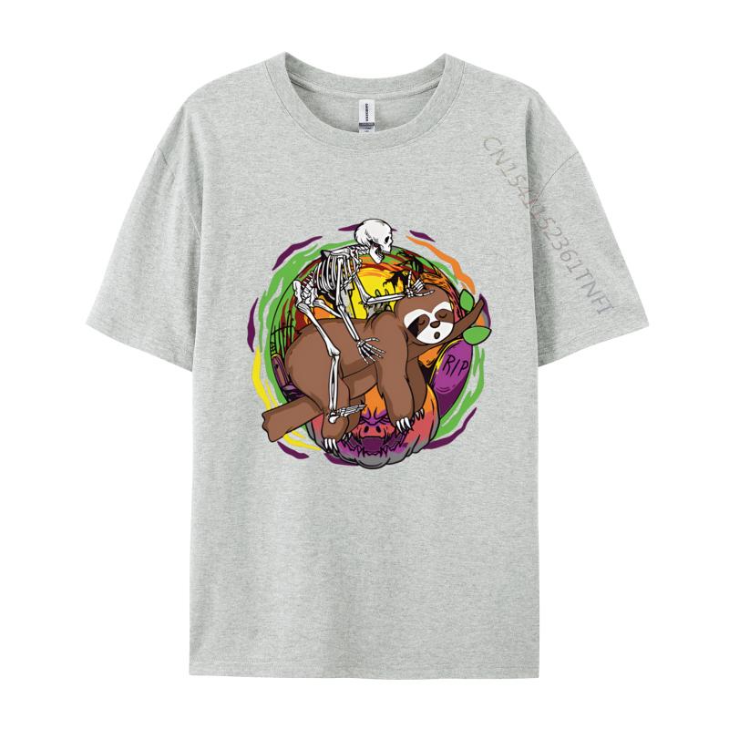 

Skeleton Riding Sloth Lazy Halloween TShirt Hot Sale Boy Tops T Shirt Printed On Tshirts Cotton T Shirts For Men S