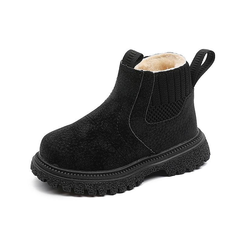 

Matte PU Leather Trendy Winter Short Boots for Children Versatile Wear-resistant Chelsea Boots Warm School Shoes Girl Boy I10014 21 чорний