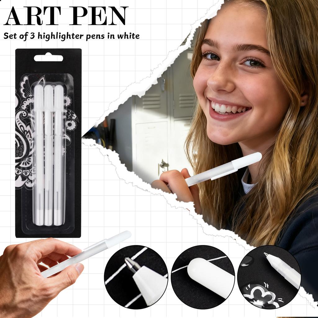 Premium Tri-Color Gel Pen Set, Gold And Gel Ink Pens, Fine Point Drawing Pens For Illustration Design, Artistic Sketching, Black Paper Drawing, 5ml