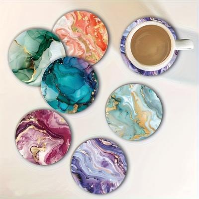 2D Kleuren Helder Marmeren Patroon Kunst 4 inch Houten Onderzetter Cirkelvormige Wervelwind Kunst Hittebestendig Huisfeest Keuken Cadeau Foto Requisieten