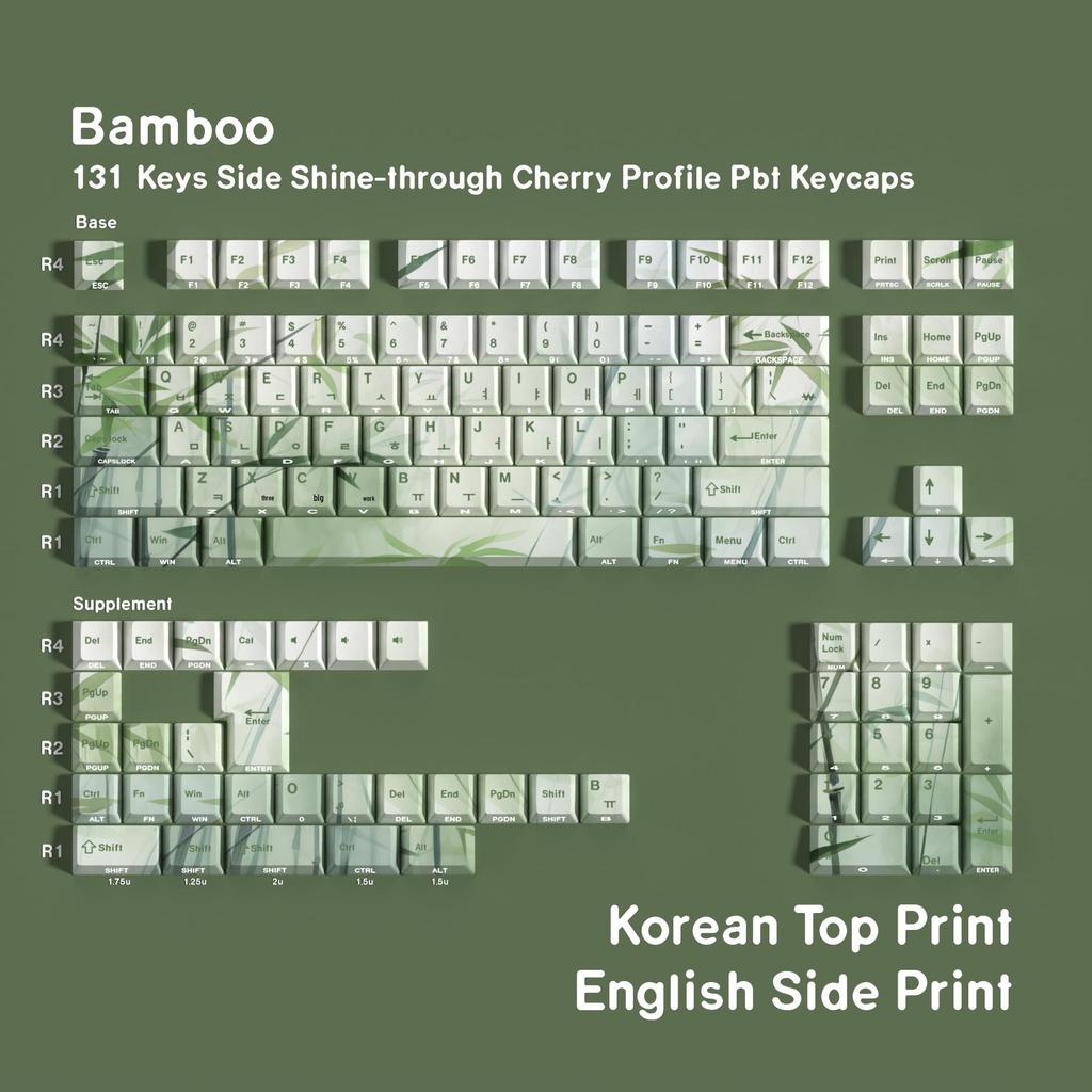 JCM Bamboo Forest PBT Keycap Set - Double-Shot Translucent with Korean, Russian, German, Spanish, French, Pinyin, and Wubi Layouts
