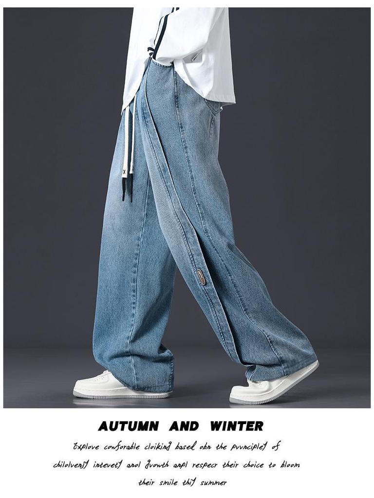 Fleece-Lined Thickened Plus Size Men's Loose Wide-Leg Jeans - Trendy Brand Straight Leg Long Pants for Men and Women