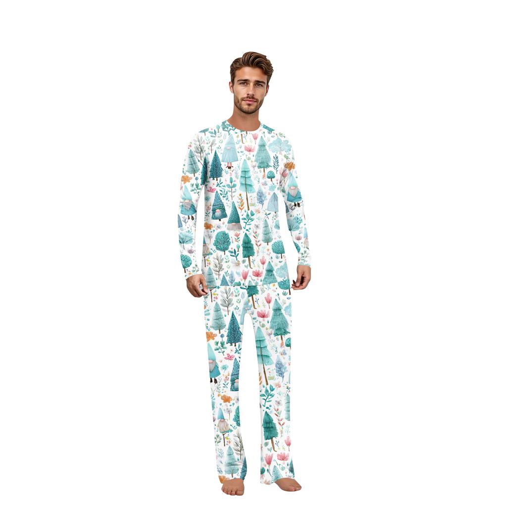 Set haine de casă de Crăciun cu gât rotund imprimat, mâneci lungi și pantaloni lungi pentru părinți și copii