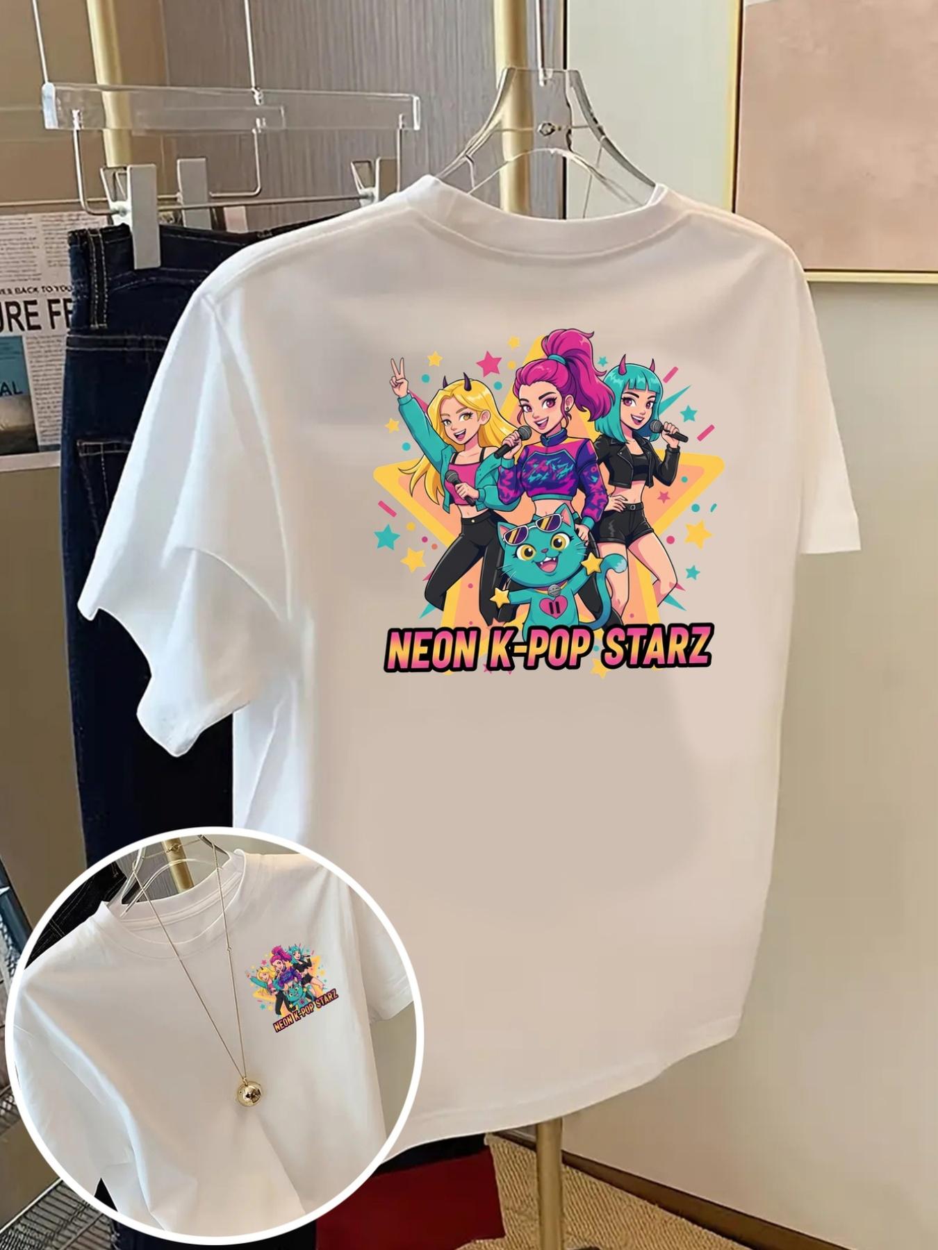 

Men Women s K-pop Group Neon Anime T-shirt Double-sided K-drama Print Short Sleeve Round Neck Casual Summer Tee Fans M