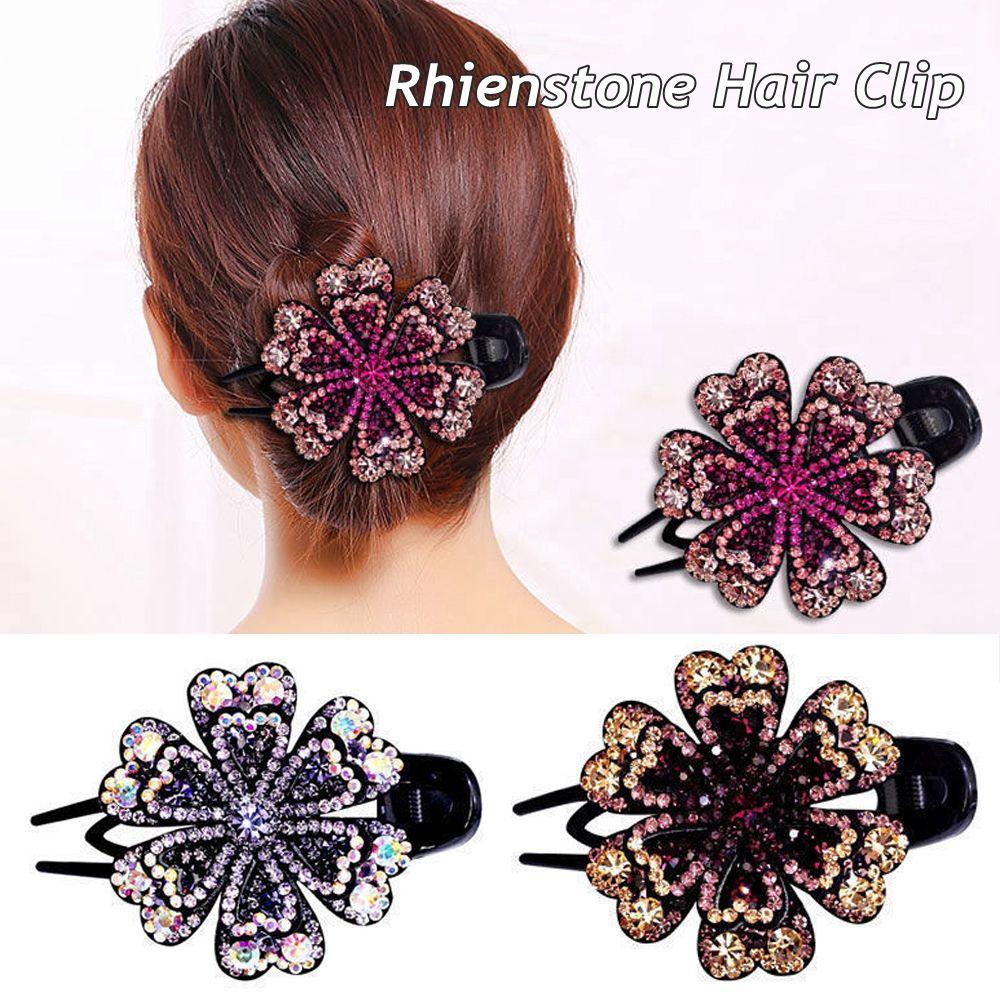Headwear Flexible Rhinestone Hair Clip Wedding Dovetail Clips Duckbill Hairgrip Crystal Flower