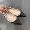 Sheepskin version inner height increase of 5 cm rivets light mouth nude pointed French temperament single shoes women's versatile shoes