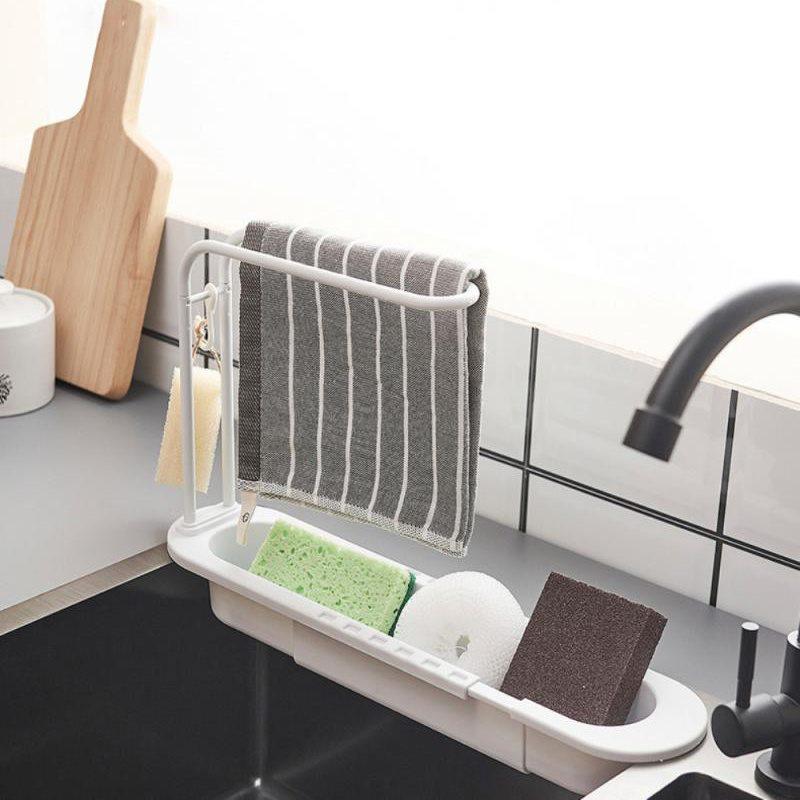 Kitchen Telescopic Sink Drain Rack Sink Dish Towels Soap Sponge Storage Basket