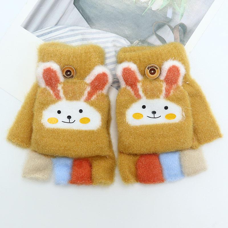 Children's Winter Wool Flip-Top Gloves - Warm, Cartoon Design for Elementary Boys & Girls