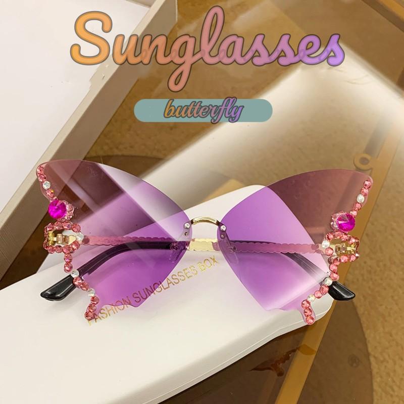 

Роскошные солнцезащитные очки Diamond Butterfly женские брендовые винтажные солнцезащитные очки без оправы большого размера женские очки Anti-UV400 Gafas De Sol