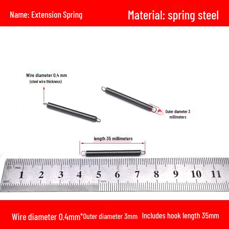 Micro Precision Extension Tension Spring Set with Hooks, 0.4mm Wire Diameter, 3-5mm Outer Diameter