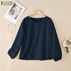 ZANZEA Women Casual Round Neck Loose Long Sleeve Plain Blouse
