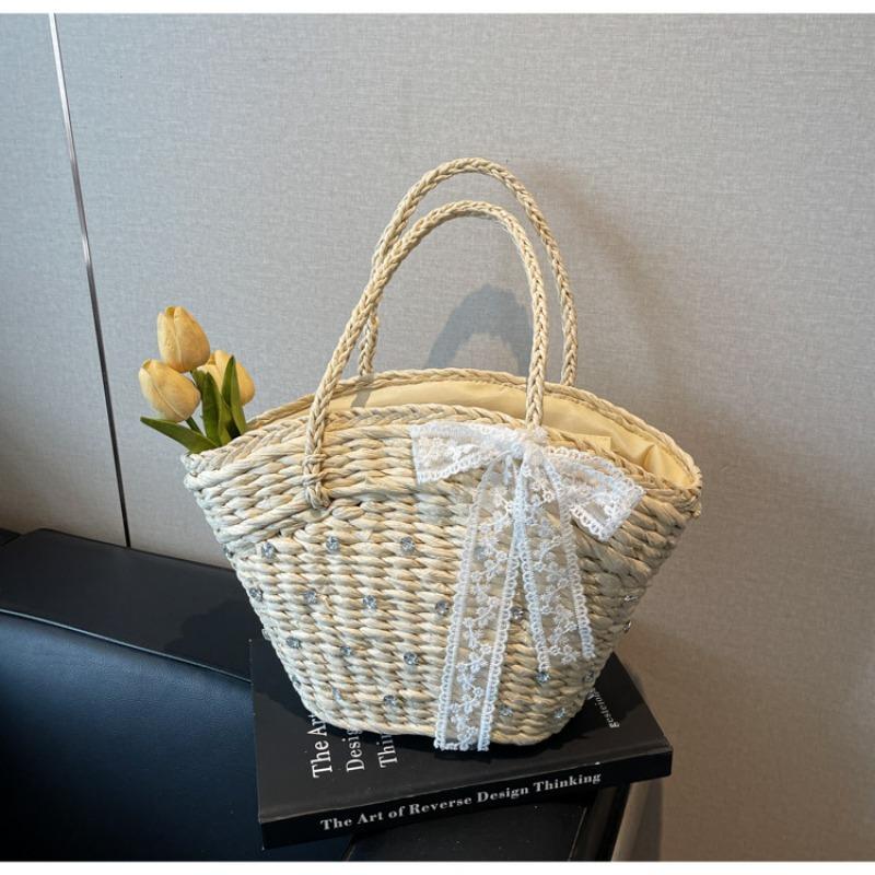 

New spring and summer beach vacation bag women s woven shoulder bag large capacity tote bag straw bag off білий колір