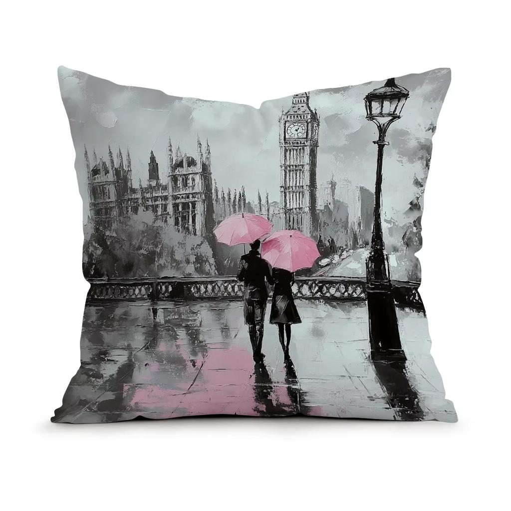 Romantic Valentines Day Pillowcase Printed Polyester Throw Pillow Cover for Decorative Sofa Cushion and Home Decor