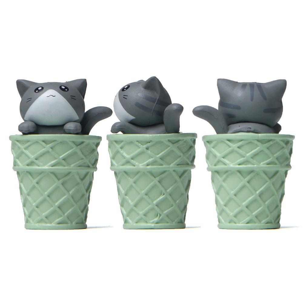 Cute Matcha Cartoon Ice Cream Cone Cat Mini Model Decoration For Decor Landscape