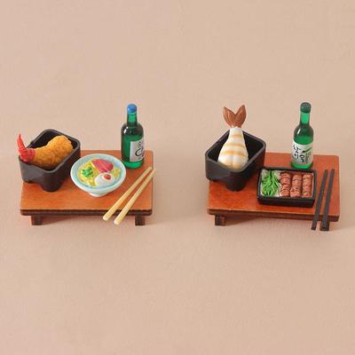 Miniature Japanese Dollhouse Set: Ramen, Sake, Dinner Plate, Chopsticks, Wooden Table Toy