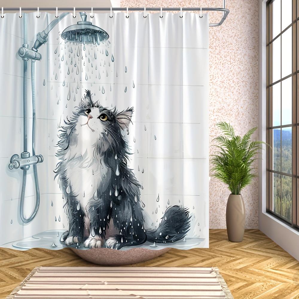 

1 шт. Забавная и интересная занавеска для душа с рисунком купающегося черного кота, водонепроницаемая занавеска для душа, украшение для ванной комнаты, занавеска для душа 180X180 белый