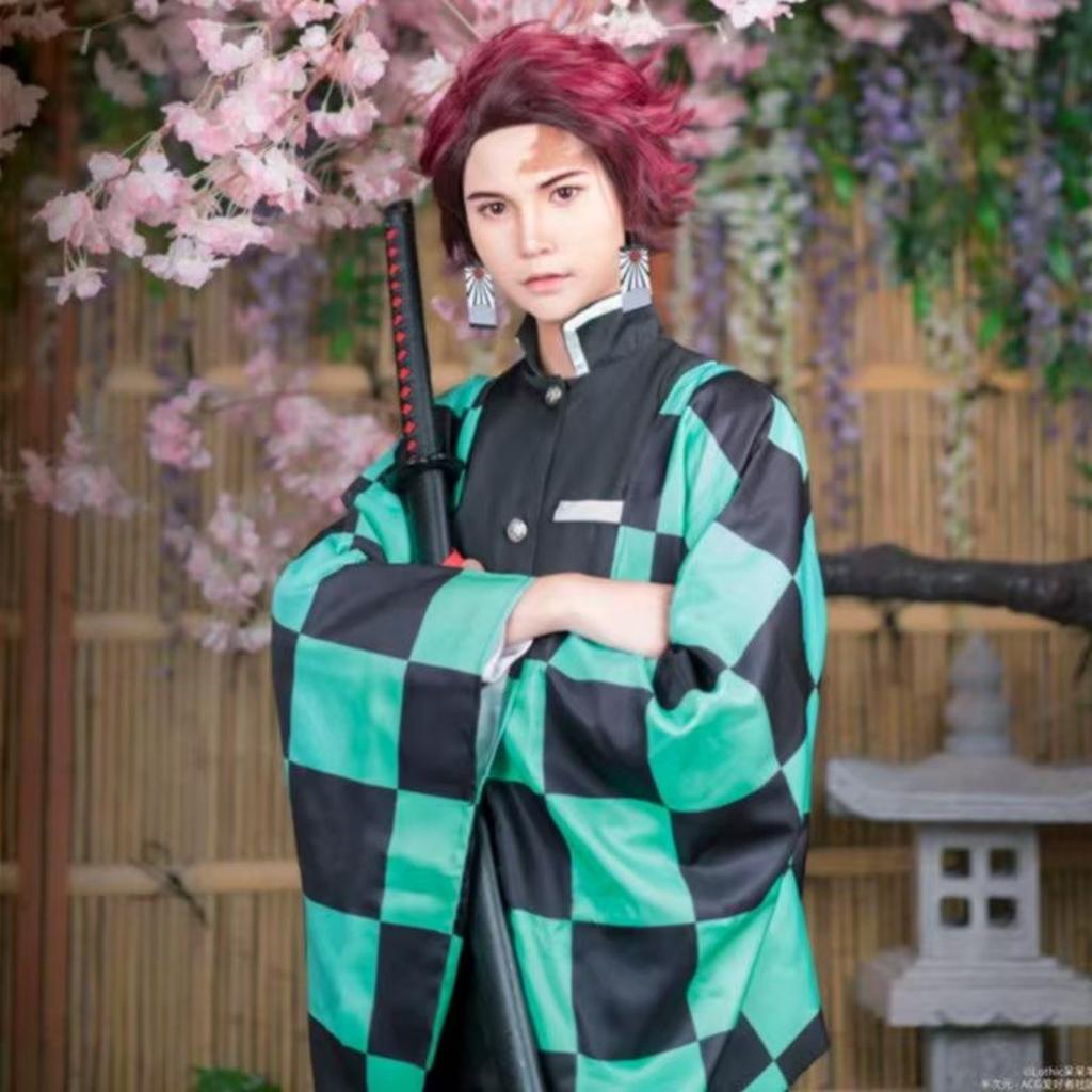 Adult Kids Demon Slayer Corps Kimetsu No Yaiba Kisatsutai Kamado Tanjirou Uniform Agatsuma Zenitsu Cosplay Costume Anime Cloak