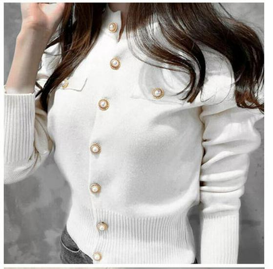 

Women s Slim Fit Korean Style Vintage Cardigan - Autumn/Winter Long Sleeve Knit Sweater Jacket One Size белый