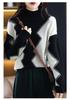 Women's Intarsia Color Block 100% Pure Wool Sweater, Long Sleeve Half-High Neck Loose Fit Pullover with Cashmere Knit, Perfect for Autumn/Winter.