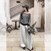 Long Sleeve Oversized Knitted Sexy Off the Shoulder Stripe Casual Loose Spring Autumn T Shirt Tops Women T-shirt