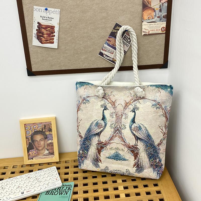 Single-shoulder Bag Fashionable Large-capacity Tote Bag Embroidered Linen Bag