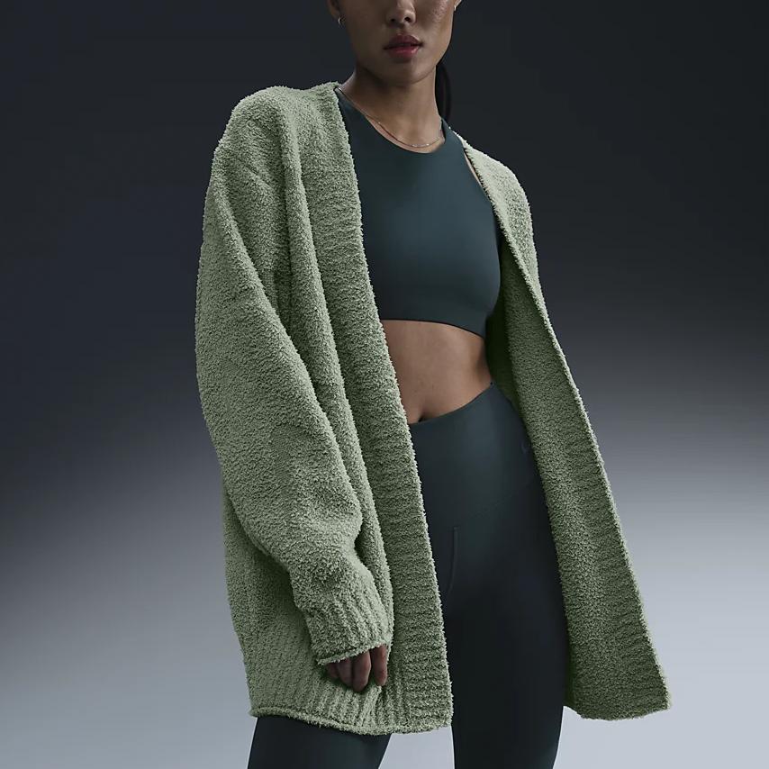 Nike Phoenix Cozy Bouclé Cardigan Loose Long Sleeve Knit Sweater Women Tops Horizon-Green FZ1712370