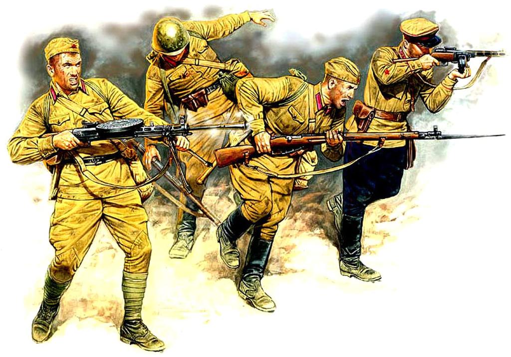 Master Box 1/35 Scale Soviet Infantry, Eastern Front 2, 1941-1942, 4-Piece Plastic Model Kit, MB35023