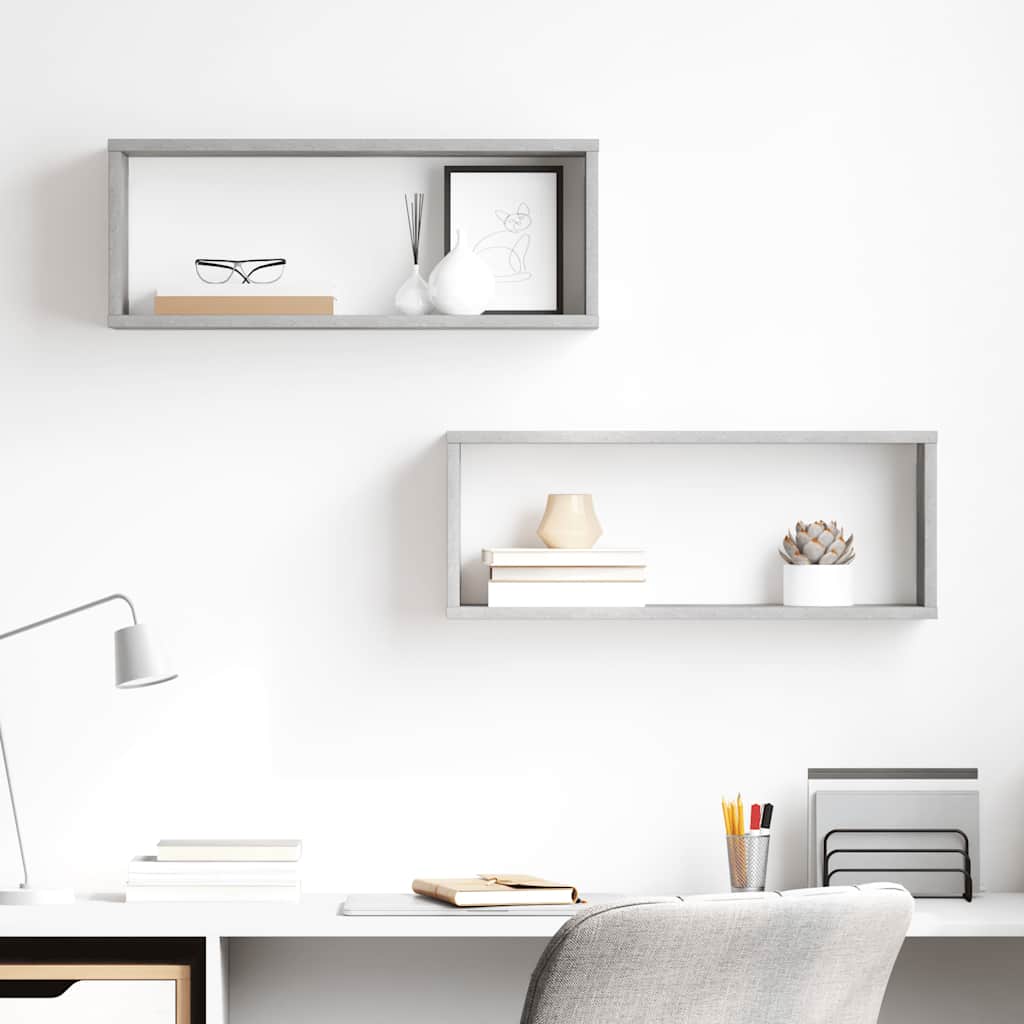 Cube Shelves Set of 2 Concrete Grey 60 x 15 x 23 cm Particleboard