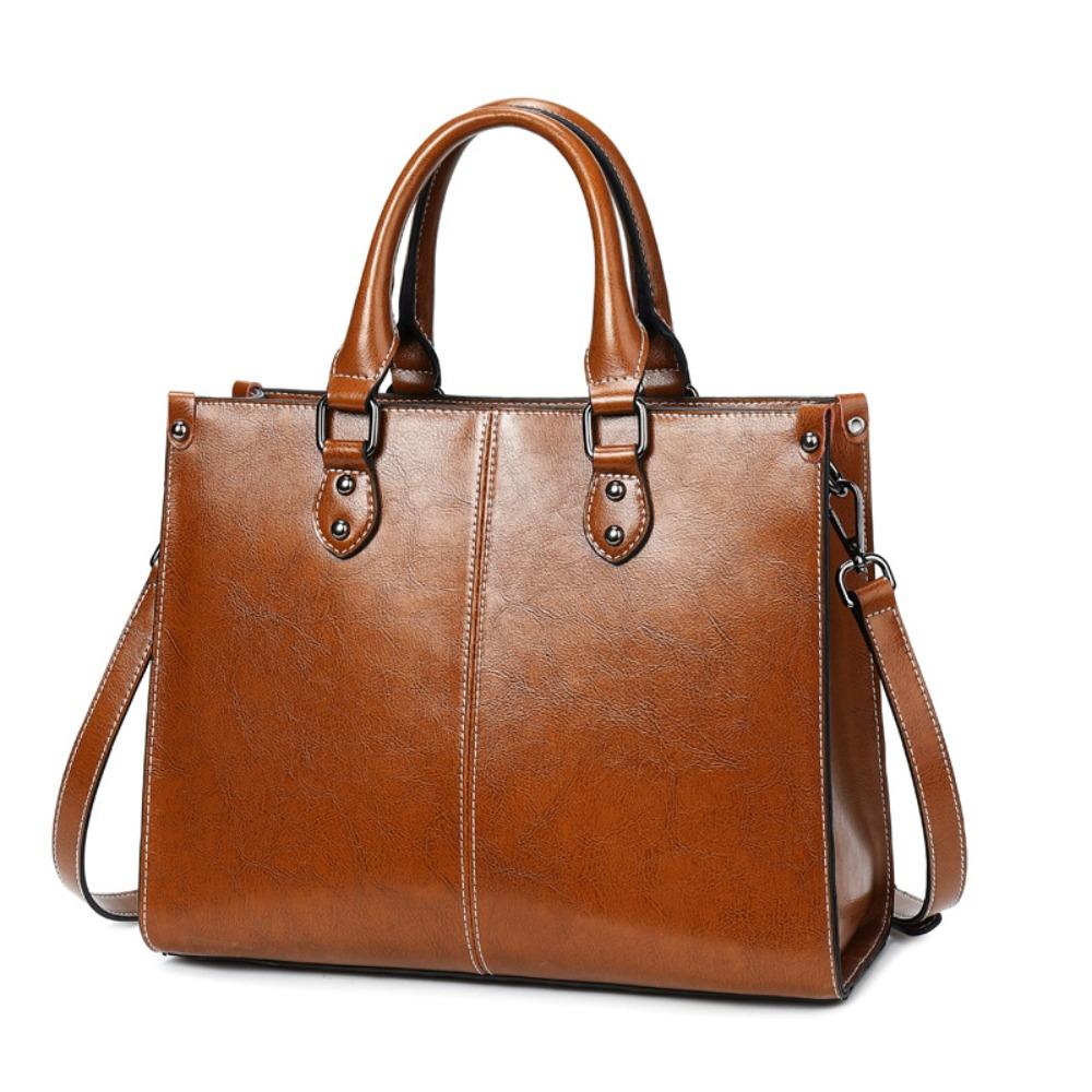 Bag Women's Oil Wax Splicing Genuine Leather Women's Bag European and American Style Cowhide Versatile Portable Shoulder Messenger Bag