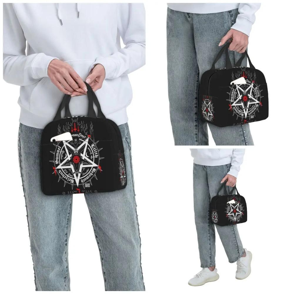 Satanic Occult Satan Skull Dead Goat Head Graphic Insulated Lunch Bag Cooler Thermal Food Box Tote Leakproof Lunch Boxes