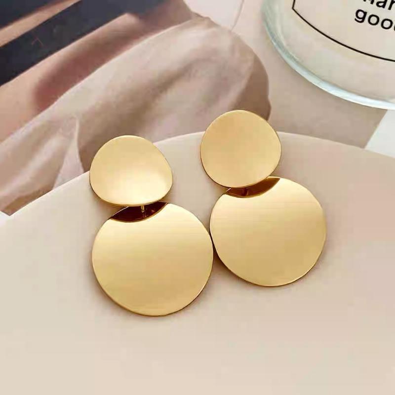Metal Disc Hollow Earrings Retro Geometric Round Earrings Versatile Long Earrings Women s Simple Earrings 2Pcs золотой