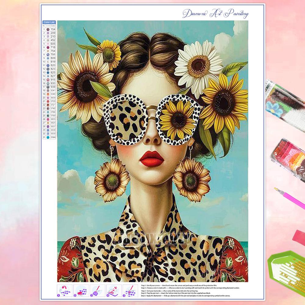 Full Diamond Painting Beauty Girl Flowers Abstract Art Diamond Mosaic Embroidery Rhinestone Cross Stitch Kit Home Wall Decor