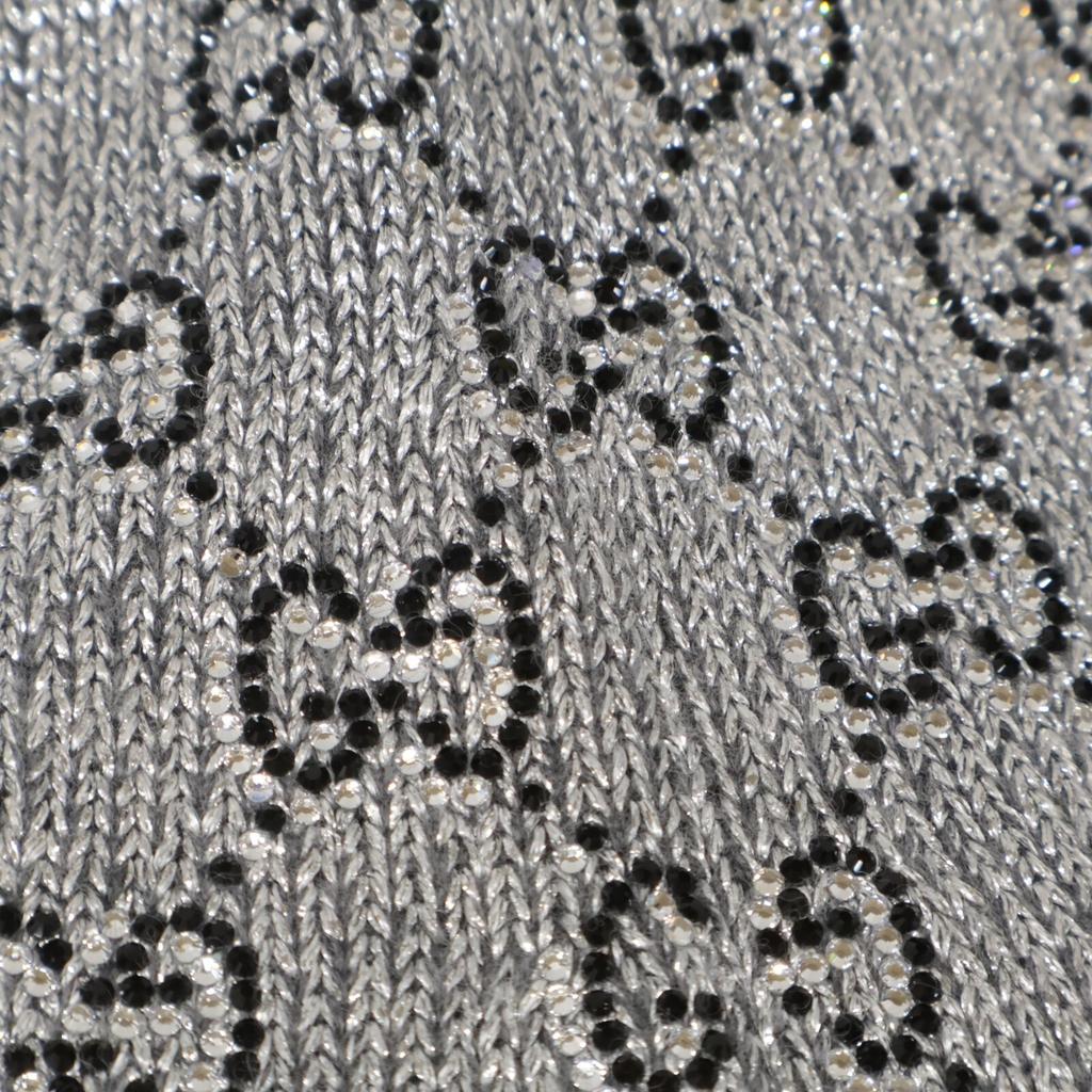 Gucci Domestically Authorized 813719 25th Cruise Rhinestone GG Embroidered Wool and Cashmere Knit Pants Bottoms S SilverUsed