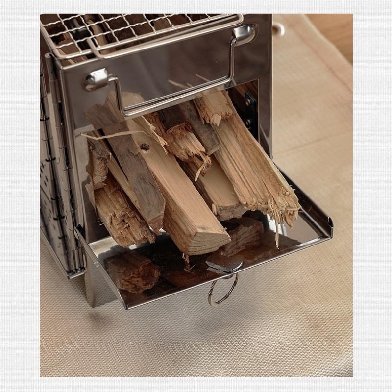 Square Wood Burning Camping Stove Outdoor Survival BBQ Mini Grill BBQ Outdoor Camping BBQ Firewood Folding BBQ Picnic Stove